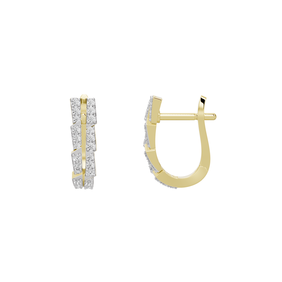 Yellow gold vermeil lab diamond hoop earrings, open-angle view