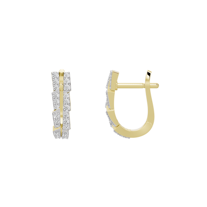 Yellow gold vermeil lab diamond hoop earrings, open-angle view