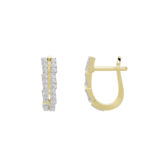 Yellow gold vermeil lab diamond hoop earrings, open-angle view