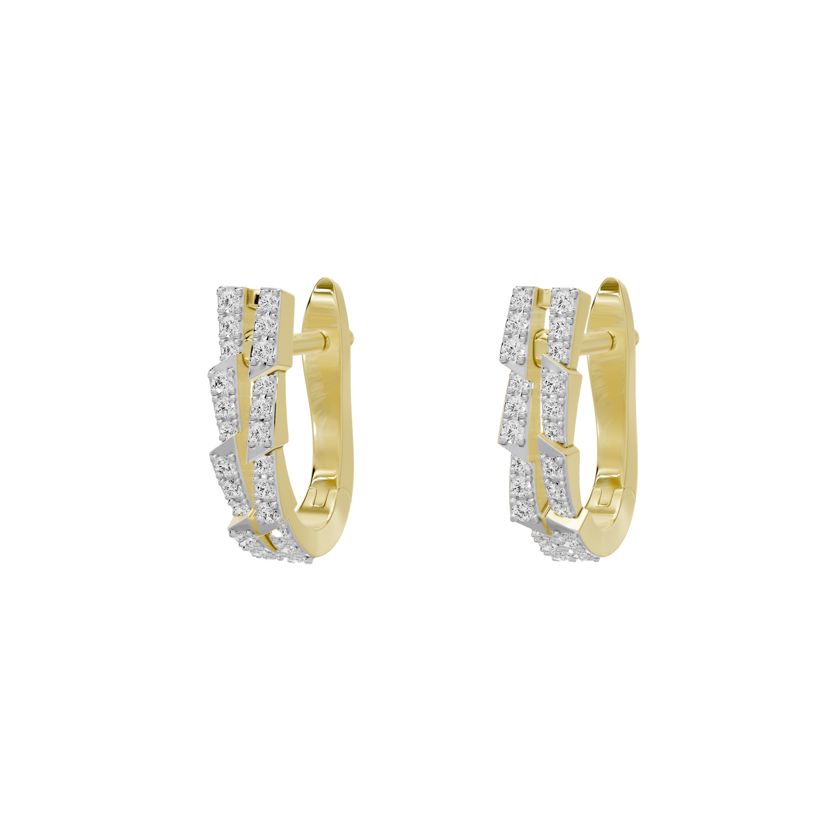 Yellow gold vermeil hoop earrings with lab diamonds, angled profile view