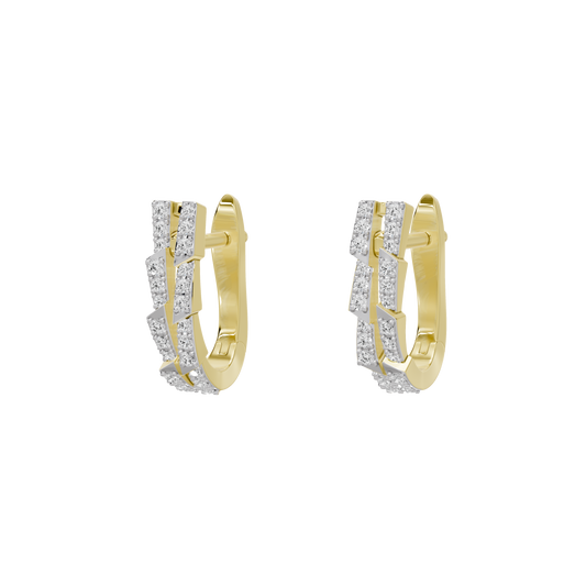 Yellow gold vermeil hoop earrings with lab diamonds, angled profile view