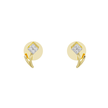 Yellow gold vermeil lab diamond earrings with square stone, curved band, front view