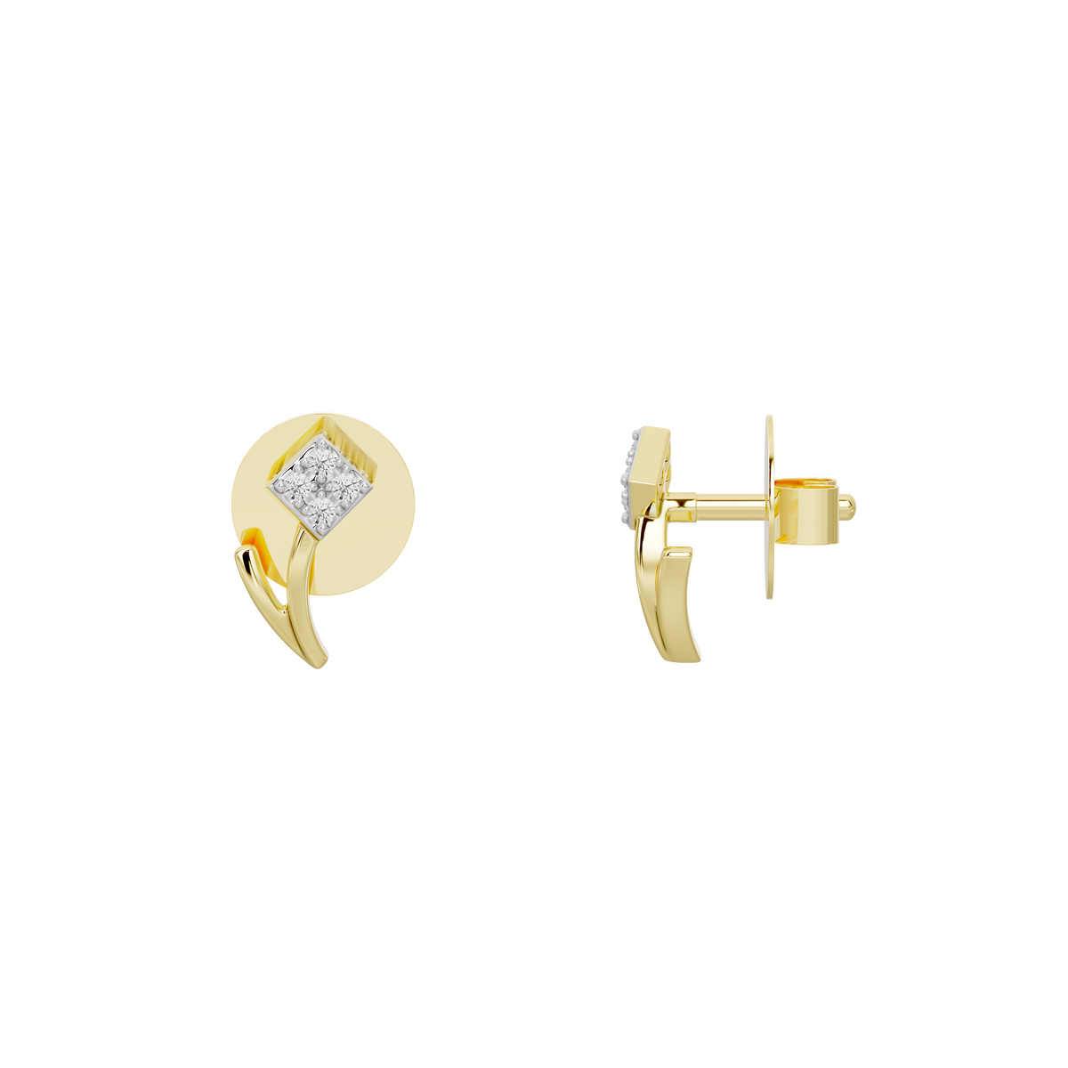 Yellow gold vermeil lab diamond stud earrings with square stone and post backing