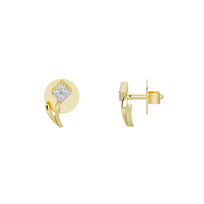 Yellow gold vermeil lab diamond stud earrings with square stone and post backing