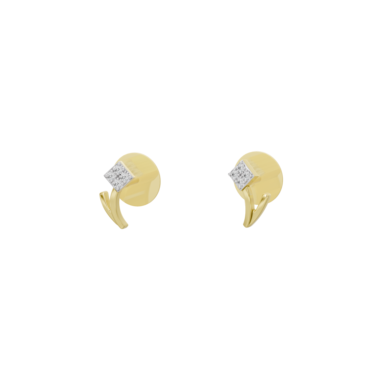 Yellow gold vermeil lab diamond earrings with square-cut stone and curved setting