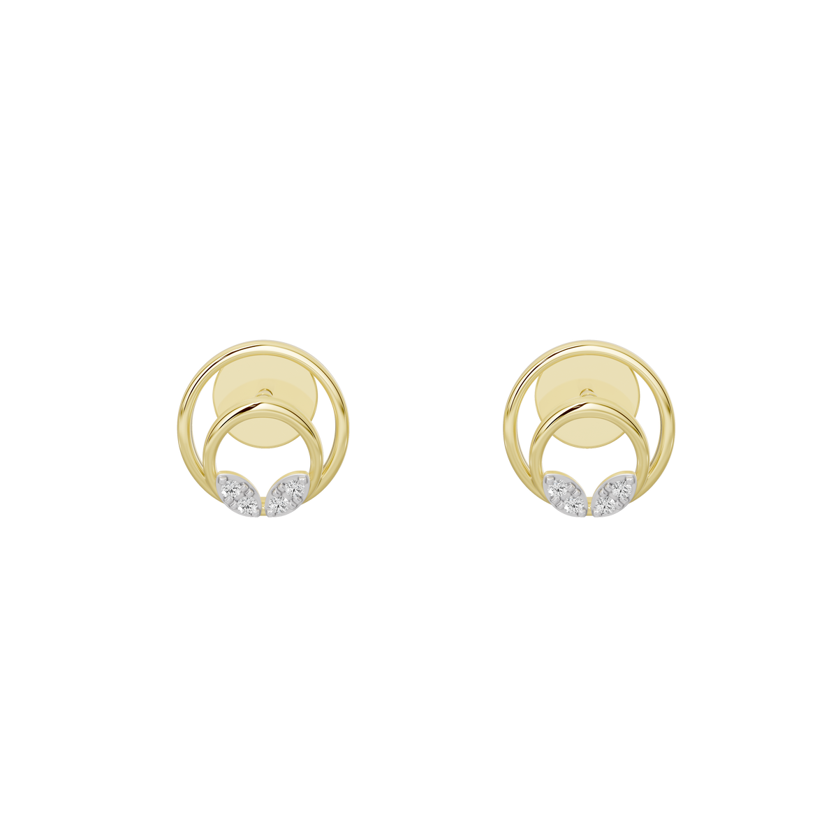 Pair of yellow gold vermeil halo lab diamond stud earrings, front view