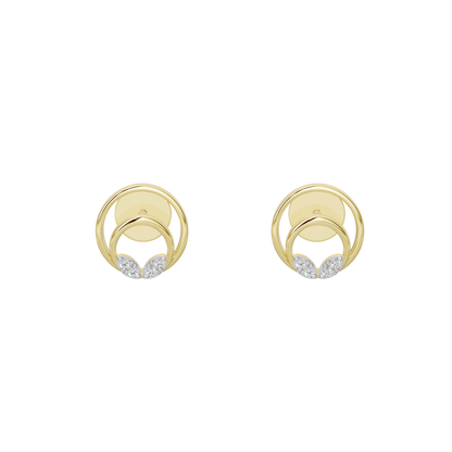 Pair of yellow gold vermeil halo lab diamond stud earrings, front view