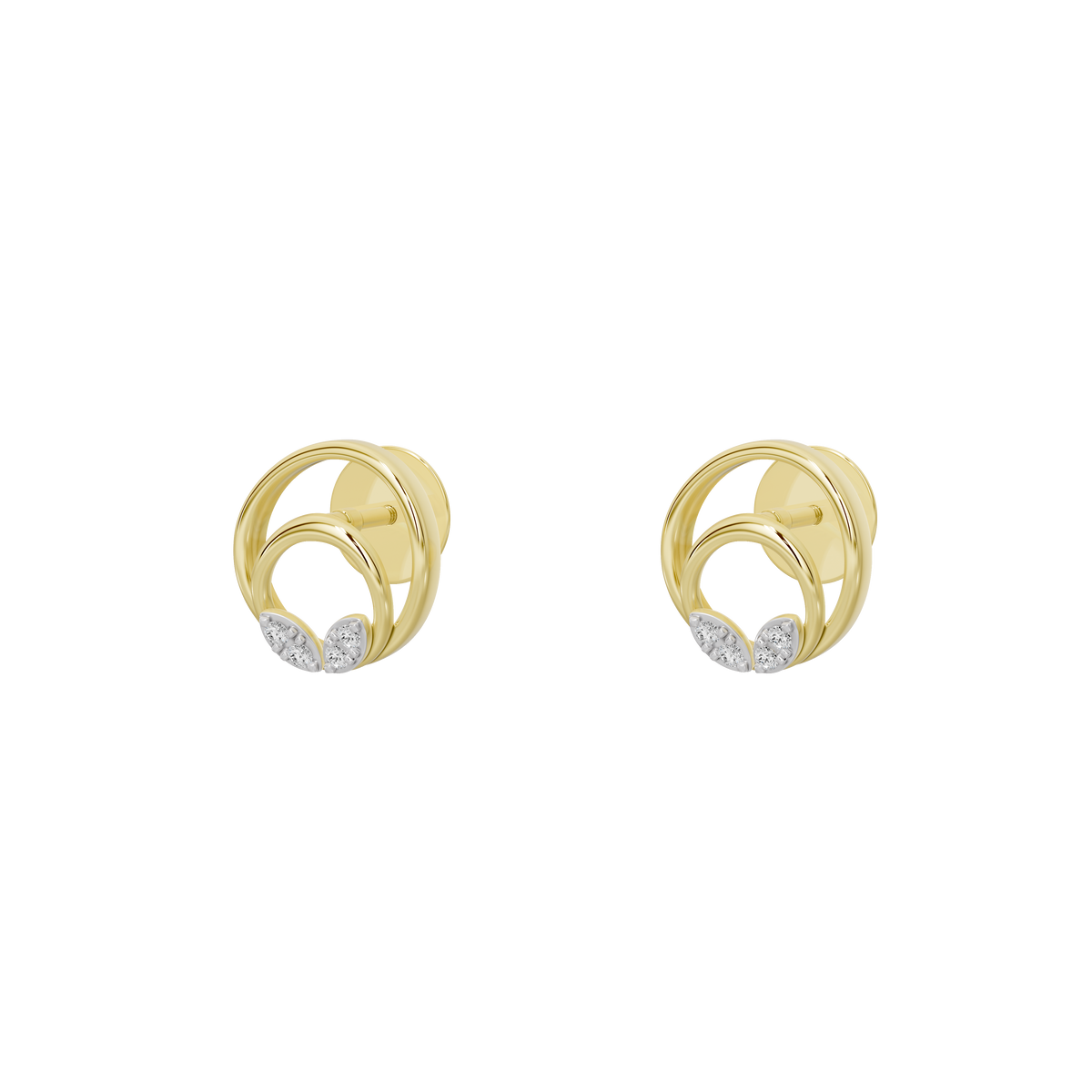 Pair of yellow gold vermeil halo lab diamond stud earrings, side view