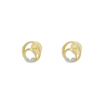 Pair of yellow gold vermeil halo lab diamond stud earrings, side view