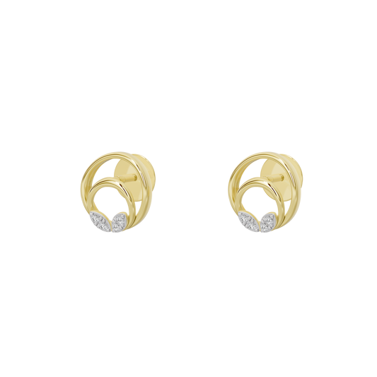 Pair of yellow gold vermeil halo lab diamond stud earrings, side view