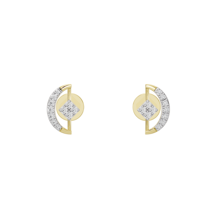 Yellow gold vermeil lab diamond earrings with round center stones and curved halo