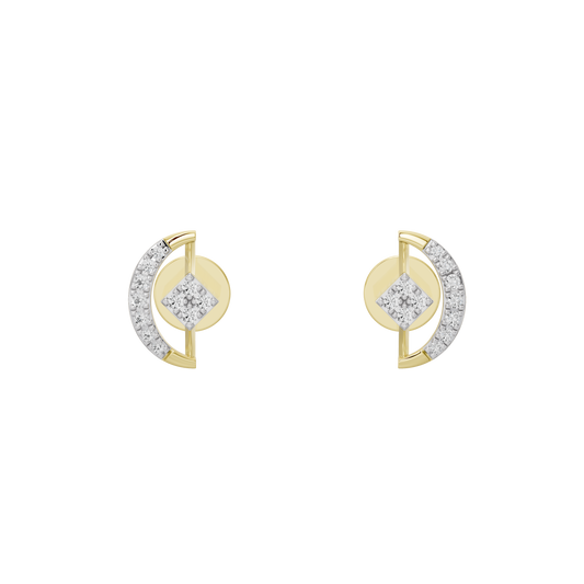 Yellow gold vermeil lab diamond earrings with round center stones and curved halo