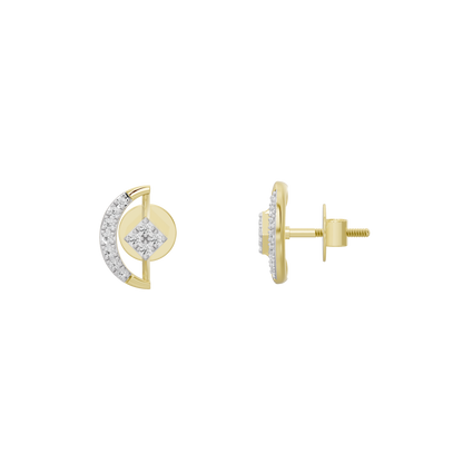 Yellow gold vermeil lab diamond earrings with round stones, showing hinged post back