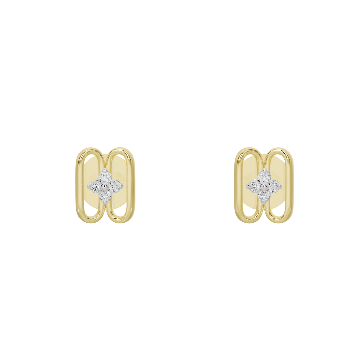 Yellow gold vermeil hoop earrings with lab diamond cluster on front, loop-link style
