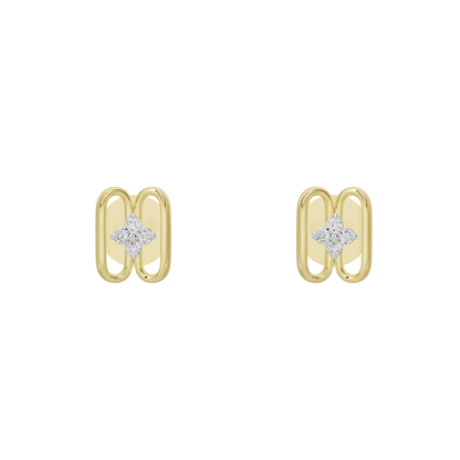 Yellow gold vermeil hoop earrings with lab diamond cluster on front, loop-link style