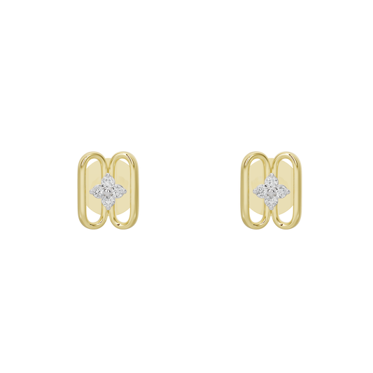 Yellow gold vermeil hoop earrings with lab diamond cluster on front, loop-link style