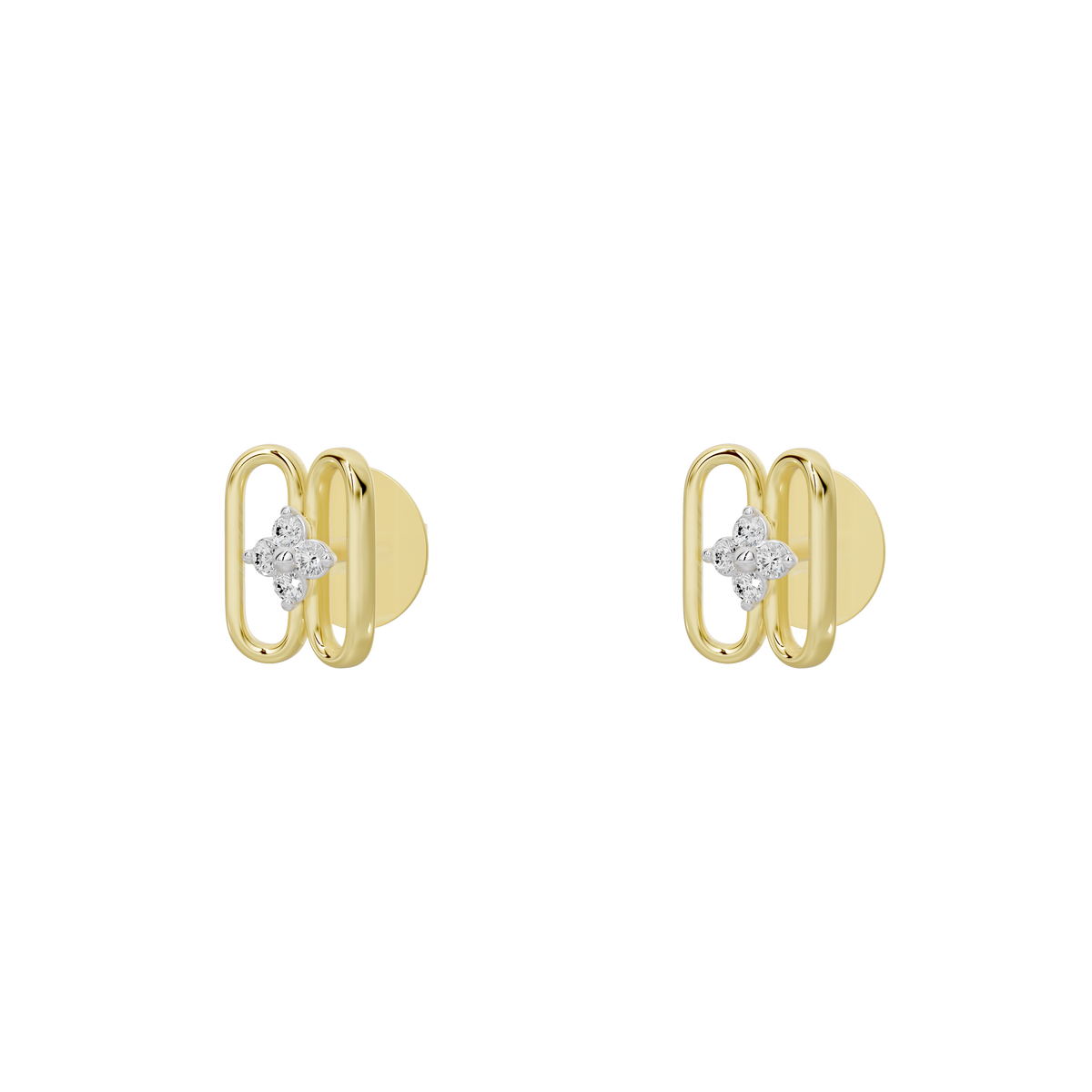 Yellow gold vermeil hoop earrings with lab diamond cluster, angled front view pair
