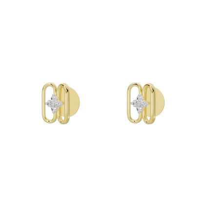 Yellow gold vermeil hoop earrings with lab diamond cluster, angled front view pair