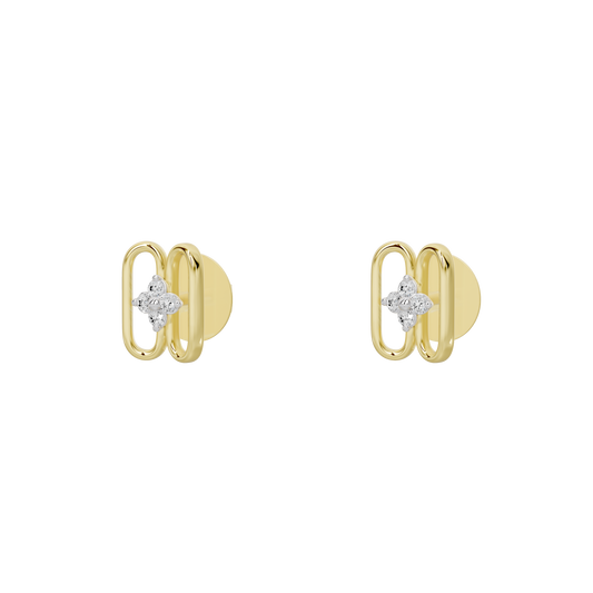 Yellow gold vermeil hoop earrings with lab diamond cluster, angled front view pair