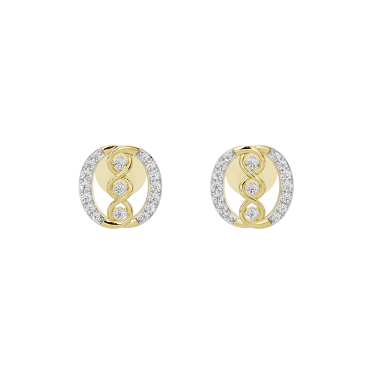 Yellow gold vermeil hoop earrings with three lab diamonds in an orbit design