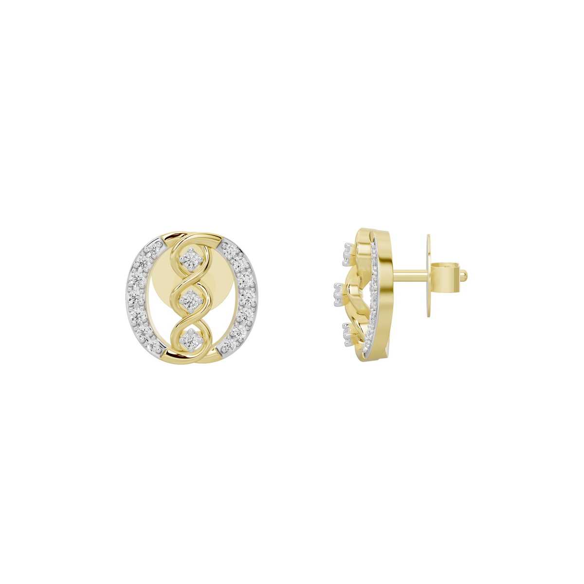Yellow gold vermeil hoop earrings with stud back and three lab diamond accents