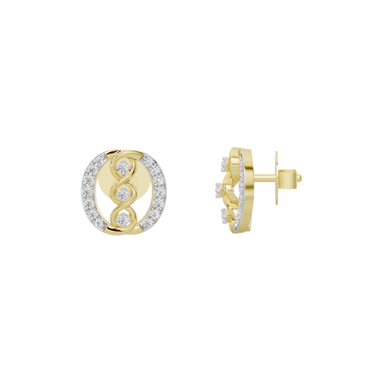 Yellow gold vermeil hoop earrings with stud back and three lab diamond accents