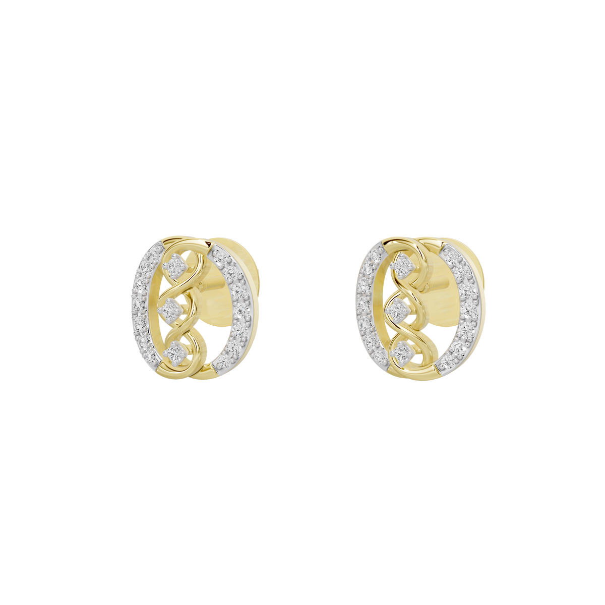 Yellow gold vermeil hoop earrings with three lab diamond stones and halo detail