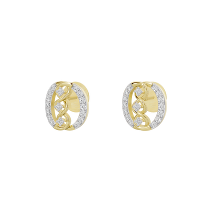 Yellow gold vermeil hoop earrings with three lab diamond stones and halo detail