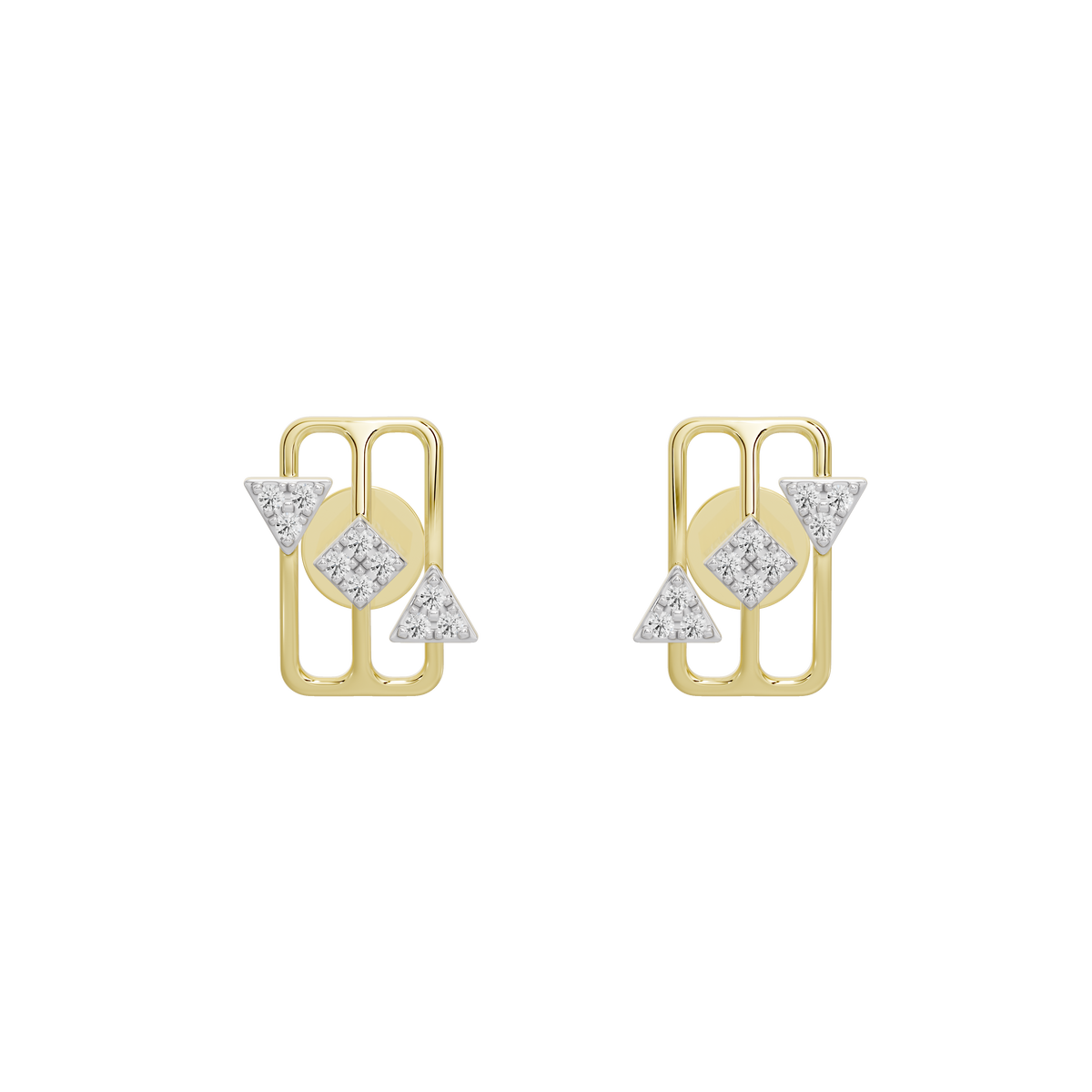 Yellow gold vermeil lab diamond stud earrings with geometric square frame