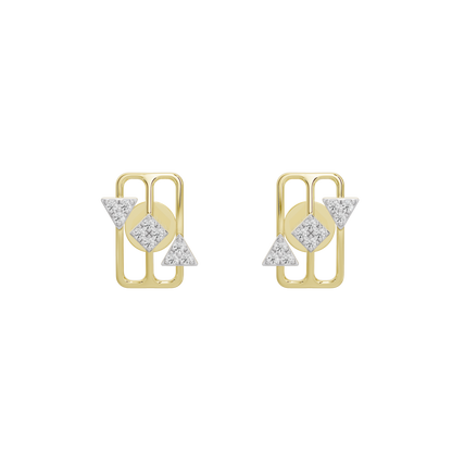 Yellow gold vermeil lab diamond stud earrings with geometric square frame