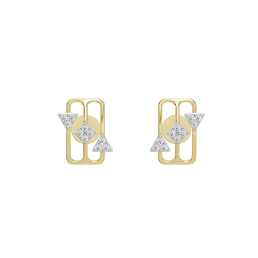 Yellow gold vermeil lab diamond stud earrings with geometric square frame