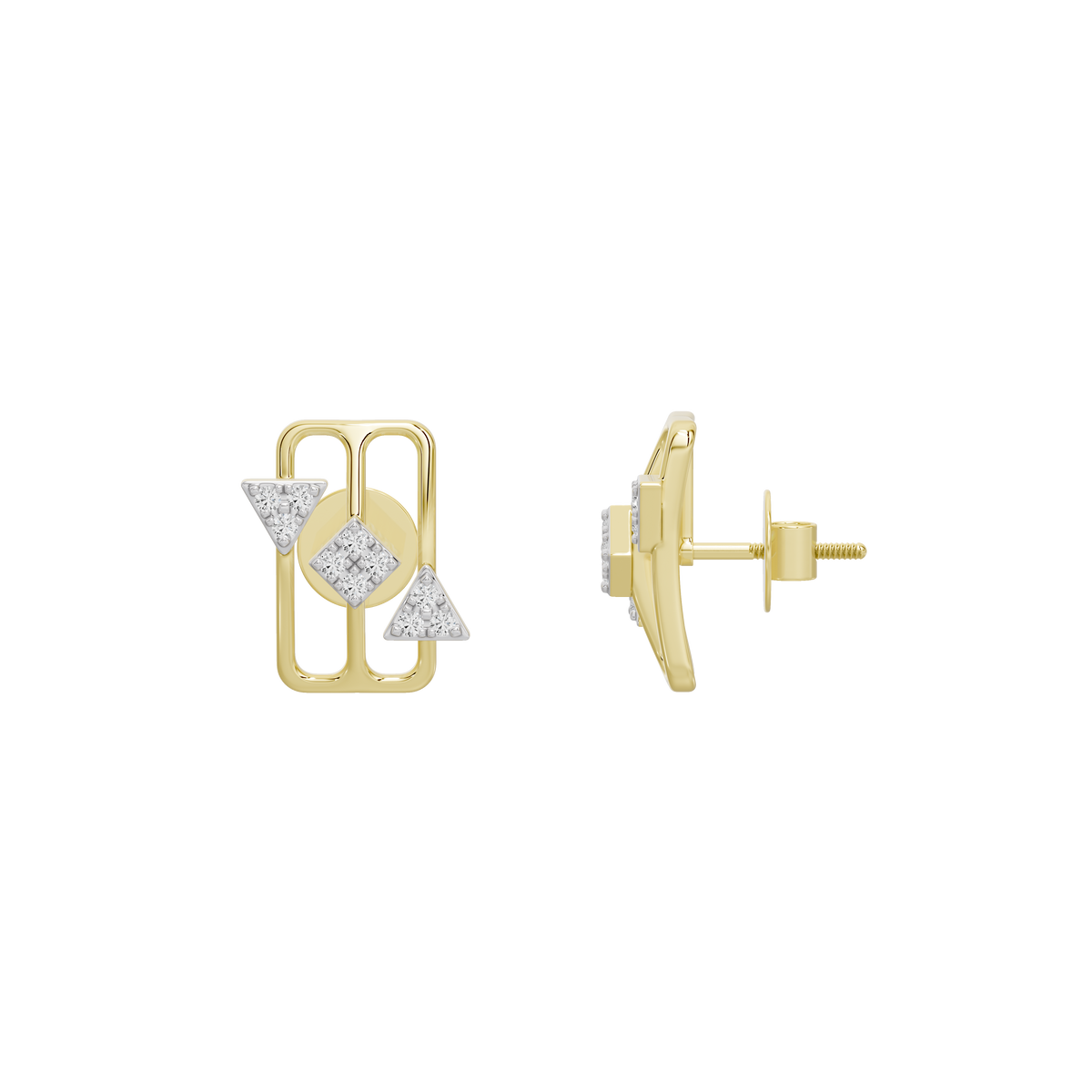 Yellow gold vermeil lab diamond stud earrings, side view with secure backing