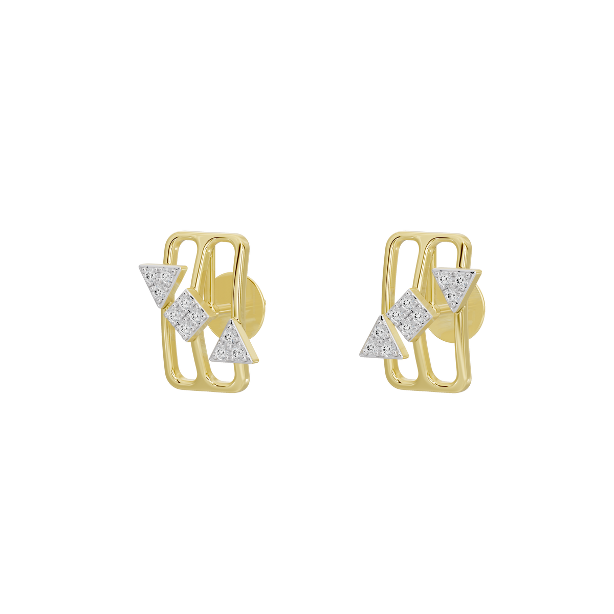 Yellow gold vermeil lab diamond stud earrings with framed diamond cluster