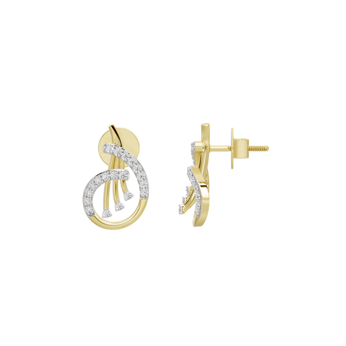 Yellow gold vermeil lab diamond hoop earrings, side view with stud post