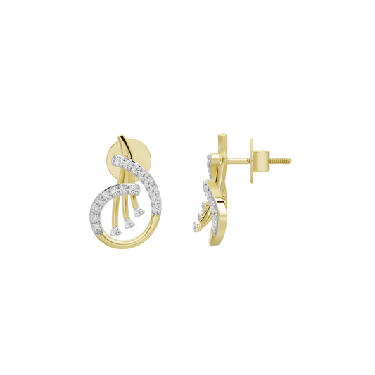 Yellow gold vermeil lab diamond hoop earrings, side view with stud post