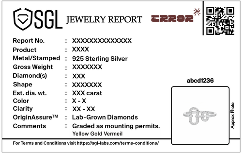 Jewelry report card for 925 sterling silver lab diamond ring
