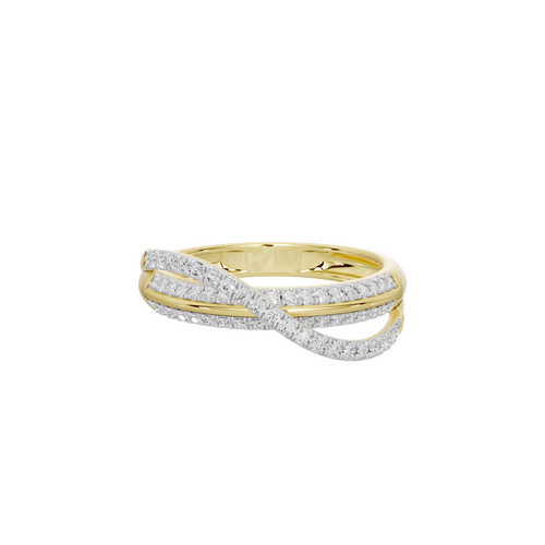 Yellow gold and silver lab diamond ring with twisted pavé bands