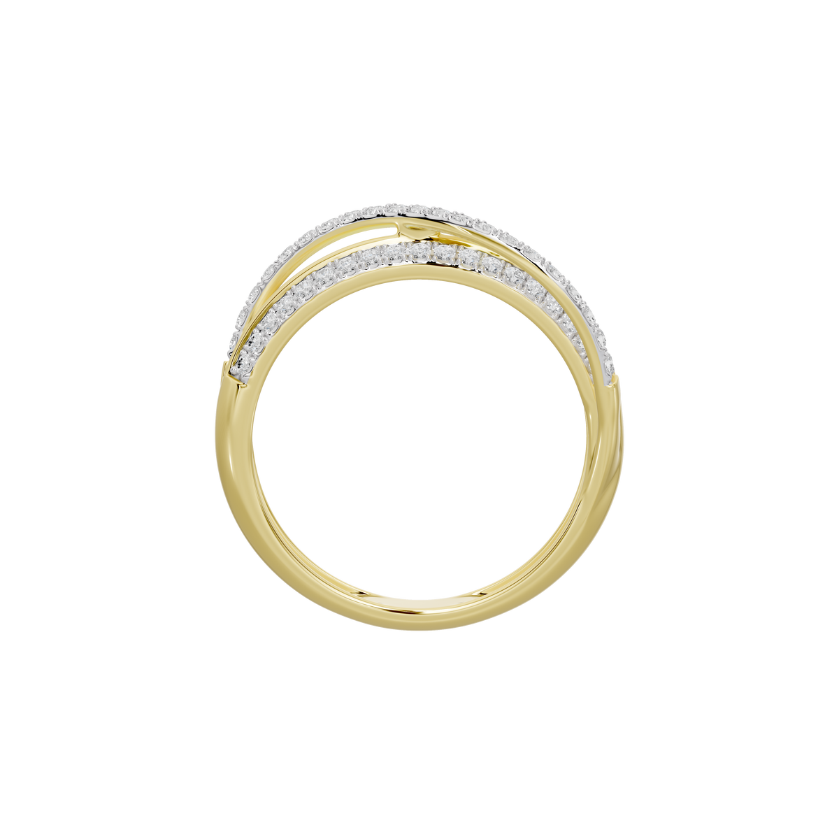 Gold-toned lab diamond ring with slim pavé strip along the top band