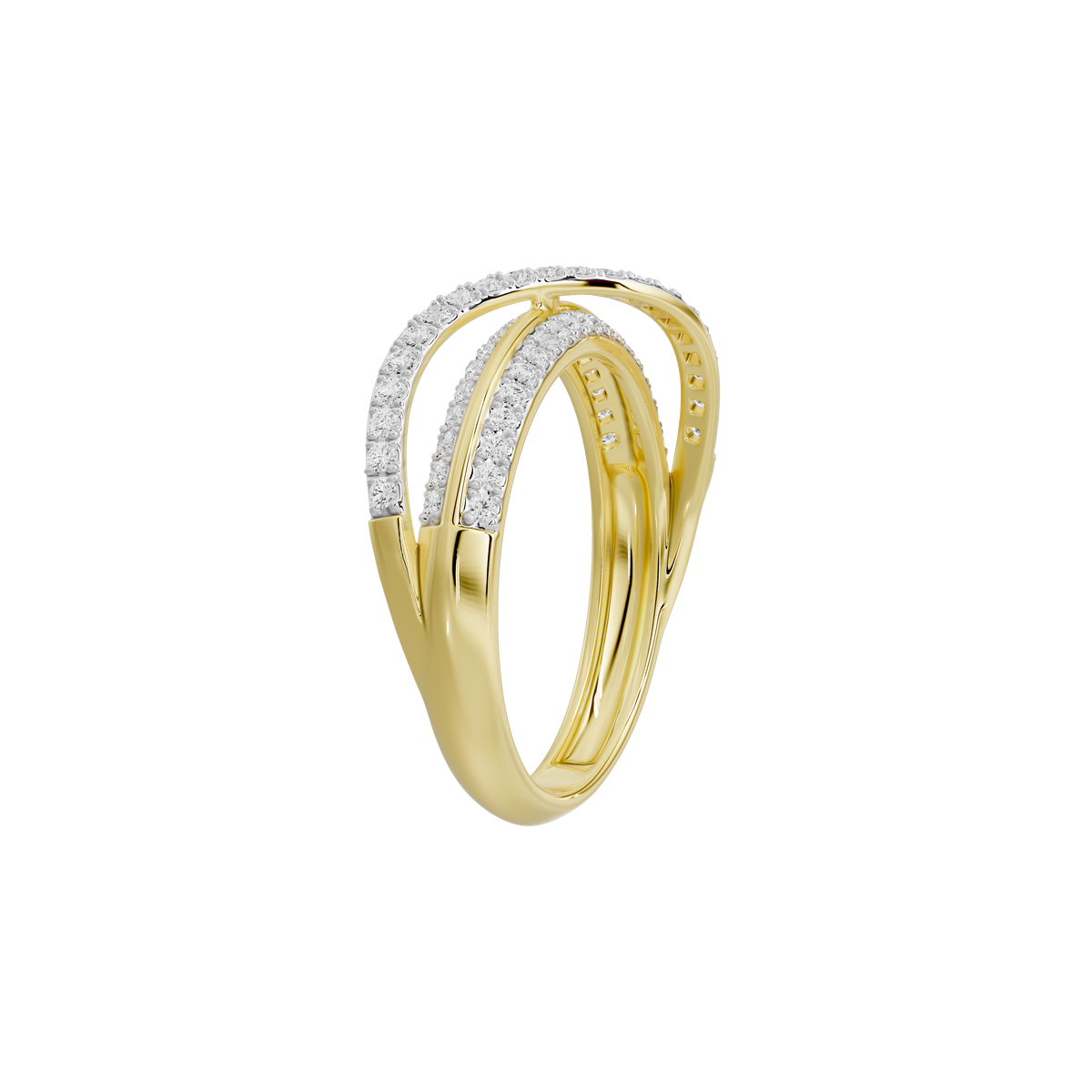 Yellow gold vermeil lab diamond ring with two-tone pavé inset and gold band