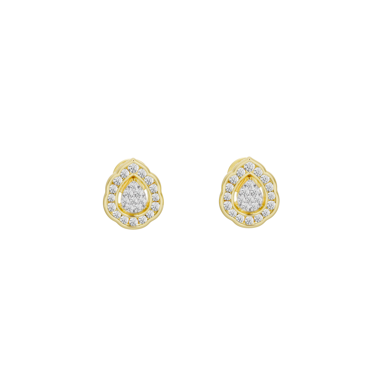 Yellow gold vermeil teardrop halo stud earrings with lab diamonds