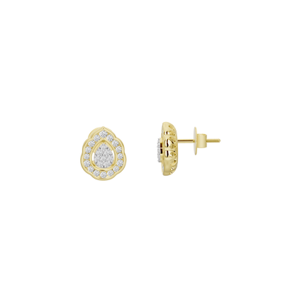 Yellow gold vermeil teardrop halo stud earrings, side view