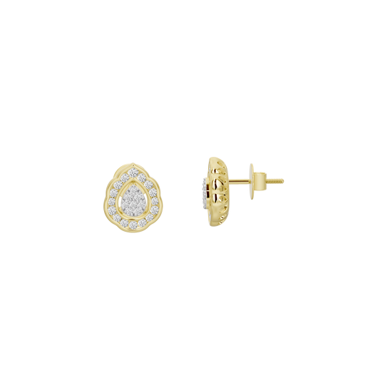 Yellow gold vermeil teardrop halo stud earrings, side view
