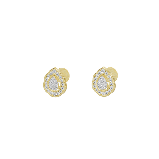Yellow gold vermeil teardrop halo stud earrings with diamond border