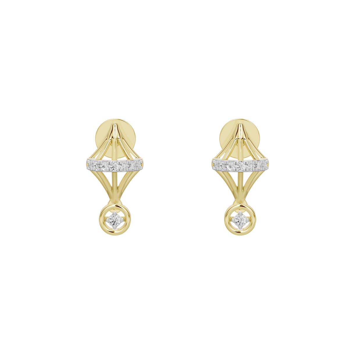 Yellow gold vermeil lab diamond charm earrings, geometric triangle and drop