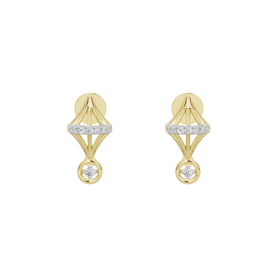 Yellow gold vermeil lab diamond charm earrings, geometric triangle and drop
