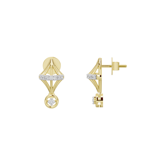 Yellow gold vermeil stud earrings with lab diamond charm, side view of back