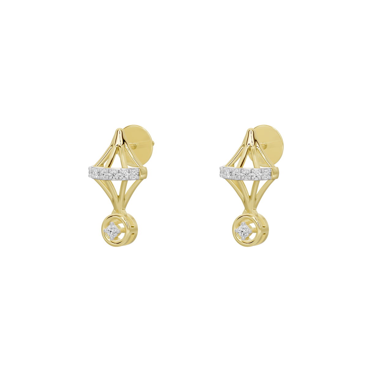 Yellow gold vermeil earrings with lab diamond geometric triangle and circular drop