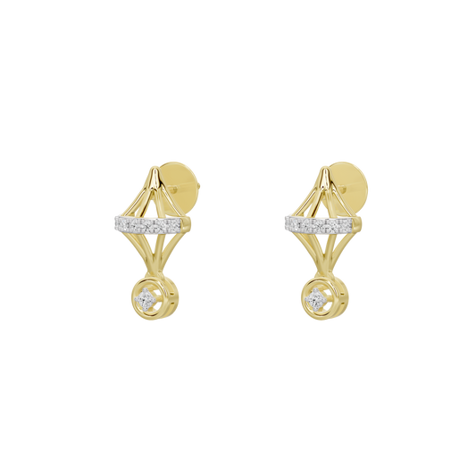 Yellow gold vermeil earrings with lab diamond geometric triangle and circular drop