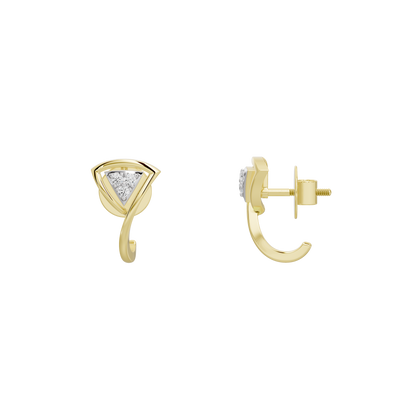 Yellow gold vermeil lab diamond earrings with triangular center and hoop backs