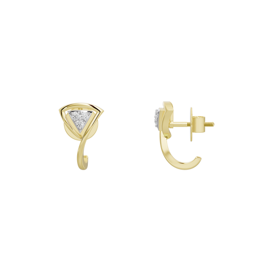 Yellow gold vermeil lab diamond earrings with triangular center and hoop backs